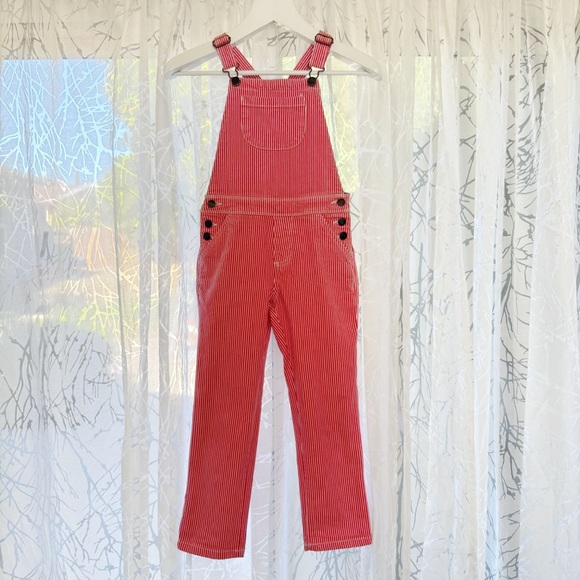 Mini Boden Other - MINI BODEN RED WHITE STRIPE DENIM COTTON OVERALLS